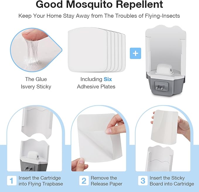 4 Refill Glue Cards for Indoor Flying Insect Trap – Sticky Pads for Capturing Fruit Flies, Gnats, Houseflies, and Moths