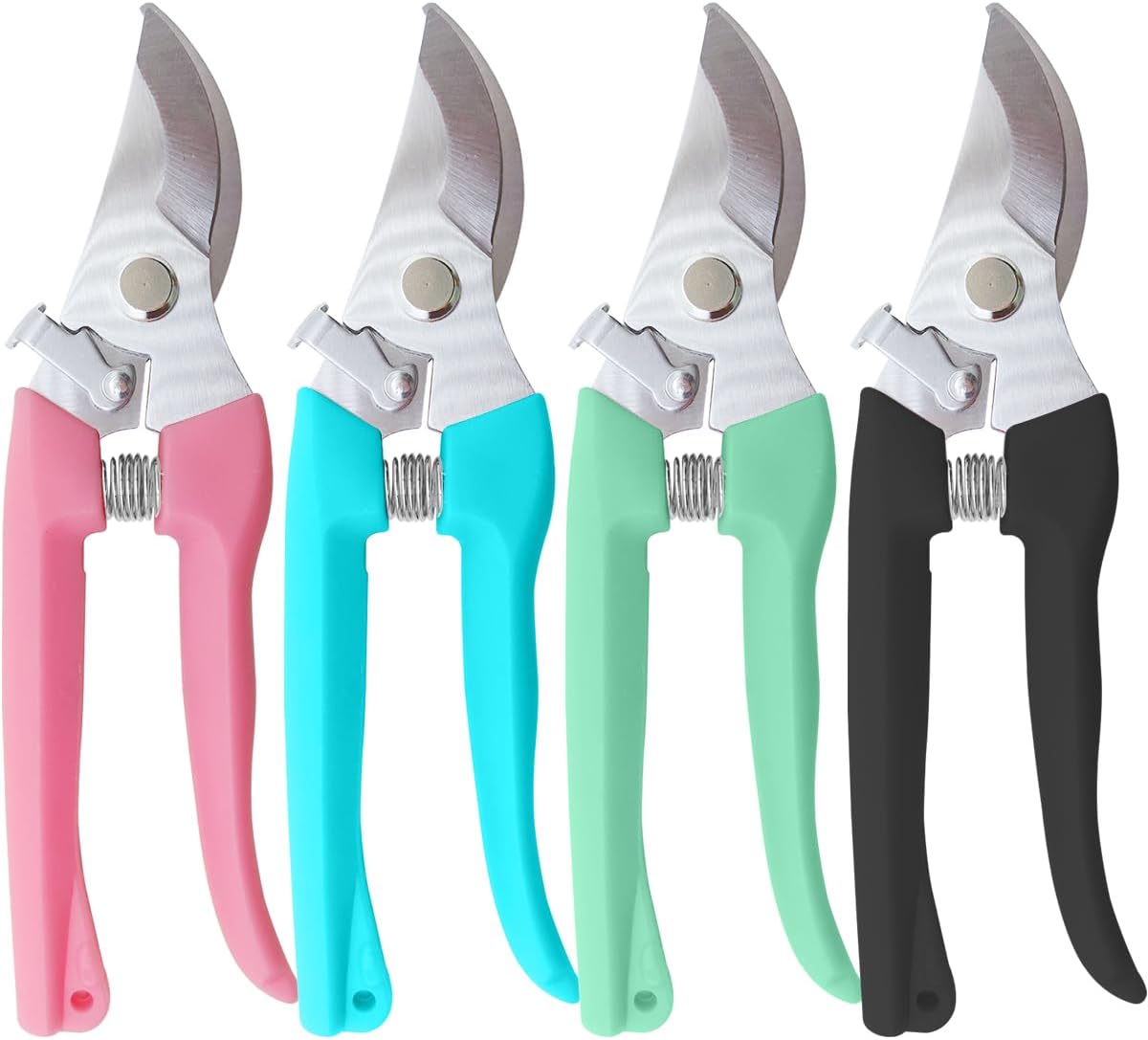 Pruning Shears for Gardening, 4 Pack Garden Scissors for Cutting Fresh Flowers, Floral Clippers for Plants, Fruits (Pink, Green, Blue, Black)