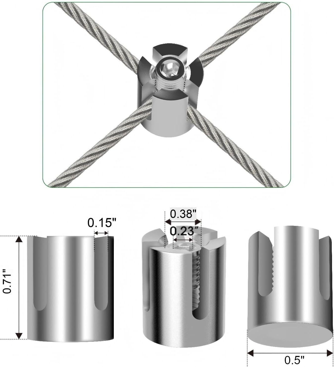 20 Pack Wall Trellis Wire Clamps & Cross Cable Clamps, T316 Stainless Steel Heavy Duty (0.5" OD) for 1/8" Rope, No Drilling Wire Trellis Kit for Outdoor Climbing Plants & Fence