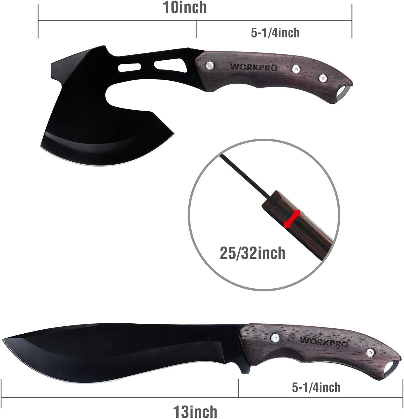 WORKPRO Axe and Fixed Blade Knife Combo Set, Full Tang, Wood Handle, for Outdoor Camping Survival Hunting, Sheath Included