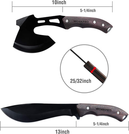 WORKPRO Axe and Fixed Blade Knife Combo Set, Full Tang, Wood Handle, for Outdoor Camping Survival Hunting, Sheath Included