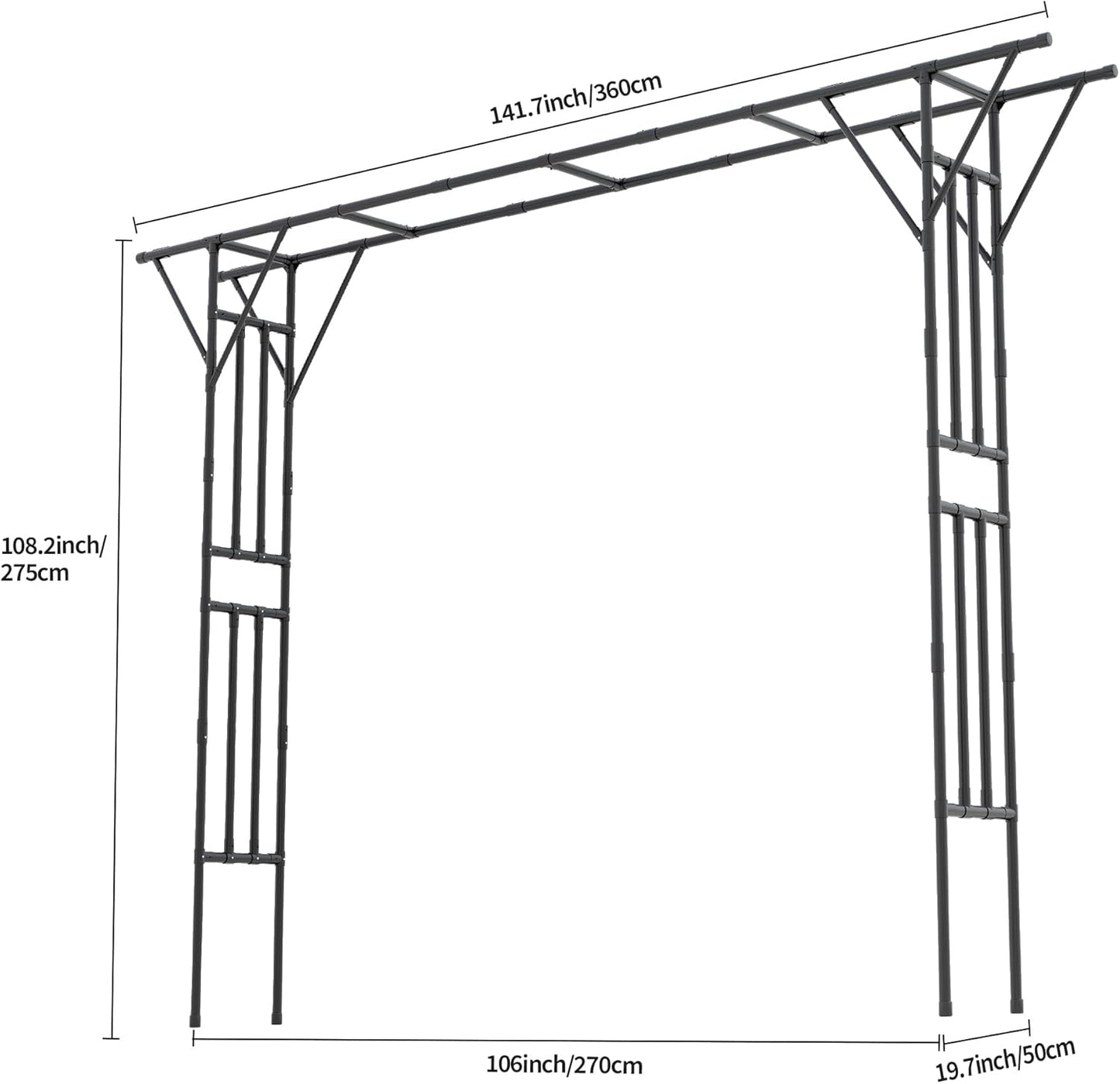 Flat Top Garden Arch Trellis 11FT x 9FT, Super Large Arbor Trellis for Climbing Plants Outdoor 141.7in x 108in x 19.7in, Metal Garden Frame for Backyard, Lawn, Archway, Wedding Decoration, Patio Black
