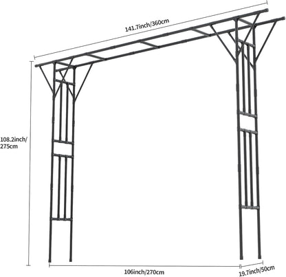 Flat Top Garden Arch Trellis 11FT x 9FT, Super Large Arbor Trellis for Climbing Plants Outdoor 141.7in x 108in x 19.7in, Metal Garden Frame for Backyard, Lawn, Archway, Wedding Decoration, Patio Black