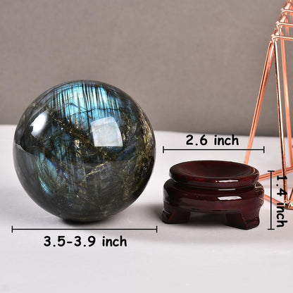 Labradorite Crystal Ball with Stand Large Crystals Sphere Decorative Ball Meditation Witchcraft Home Decor 90-100mm/3.5-3.9"