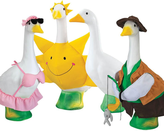 Goose Summer Bundle, Includes One Large 23 inch White Goose and Three Summer Outfits Bundle, Sun, Bikini and Fisherman Goose Outfits Included