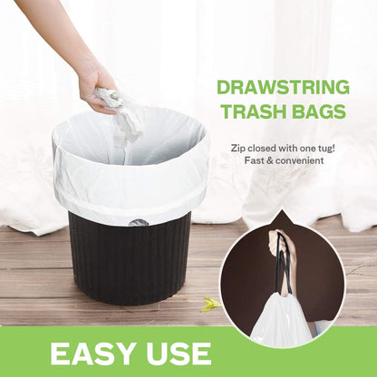 6 Gallon 120pcs Strong Drawstring Trash Bags Garbage Bags by Teivio, Bathroom Trash Can Bin Liners, Plastic Bags for home office kitchen, White