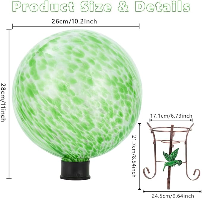 Stargarden Gazing Ball, 10 Inch Decorative Gazing Globe with Metal Ball Stand, Green Glass Balls, Indoor Outdoor Ornaments Gifts for Mom, Women