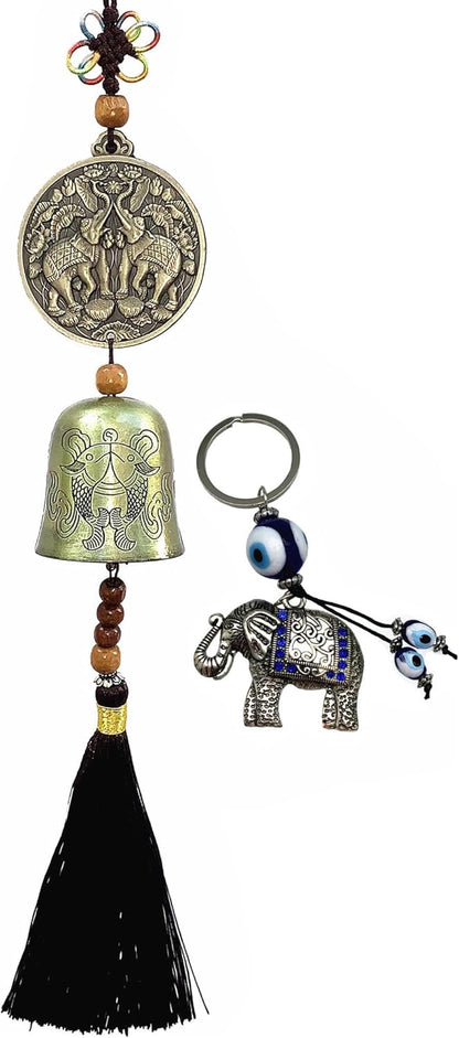 Traditional Lucky Feng Shui Wind Chime Bell Hanging Ornament Decoration for Protection Success Peace and Wealth (Elephant)