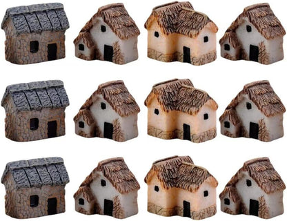 12 Pcs Miniature Fairy Garden Stone House,Mini Fairy Stone Resin House Cottage Statues Sculptures for Micro Landscape Dollhouse Decor