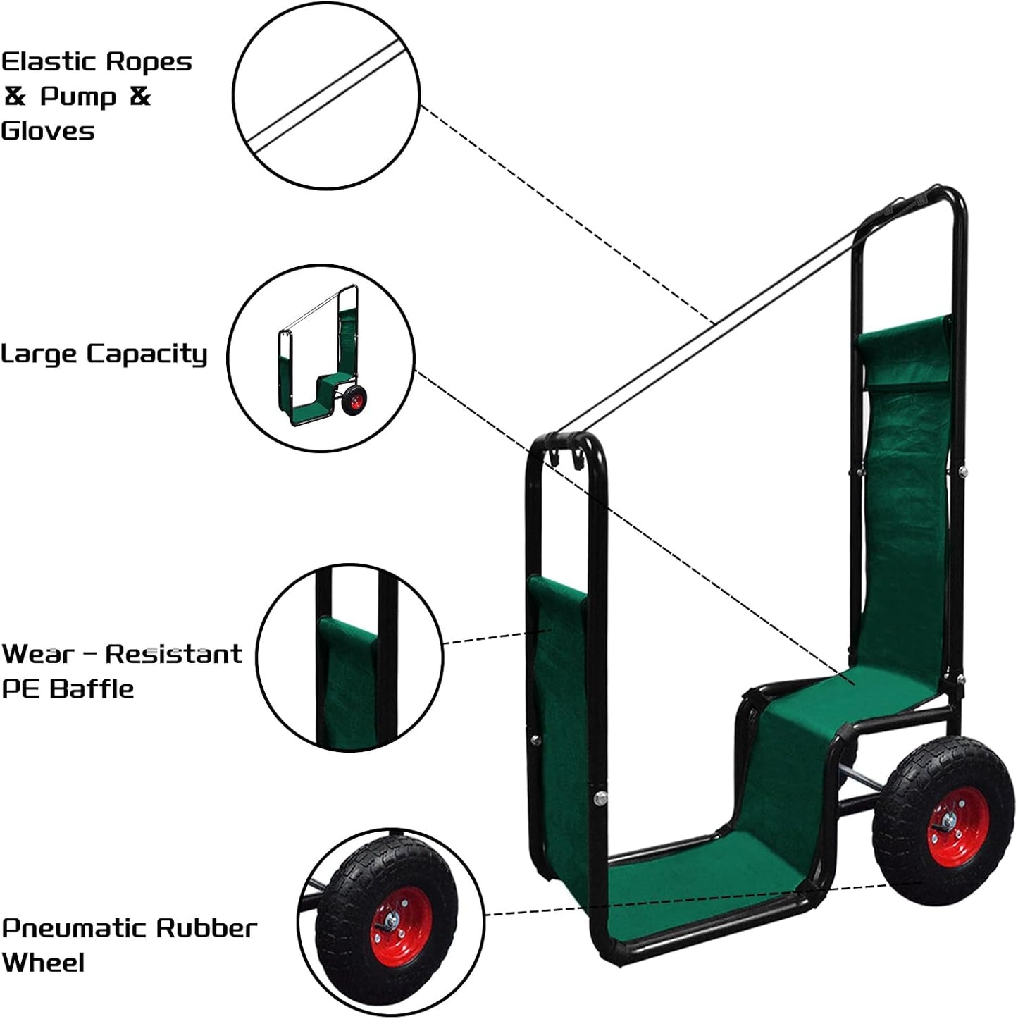 Firewood Cart: 44 X 27 X 20 in Heavy Duty 220 lbs Load Capacity Waterproof Easy Assembly Rack for Indoor Garden Backyard Fireplace Men Women Use with Pneumatic Rubber Wheels