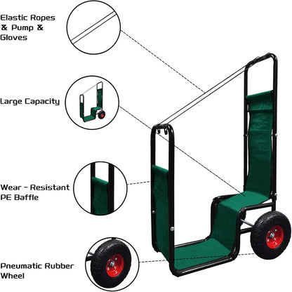 Firewood Cart: 44 X 27 X 20 in Heavy Duty 220 lbs Load Capacity Waterproof Easy Assembly Rack for Indoor Garden Backyard Fireplace Men Women Use with Pneumatic Rubber Wheels