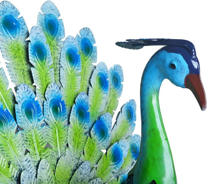 Small Peacock Statue Animal Sculpture Garden Decoration Metal Yard Art for Yard Outdoor Decoration (Green)