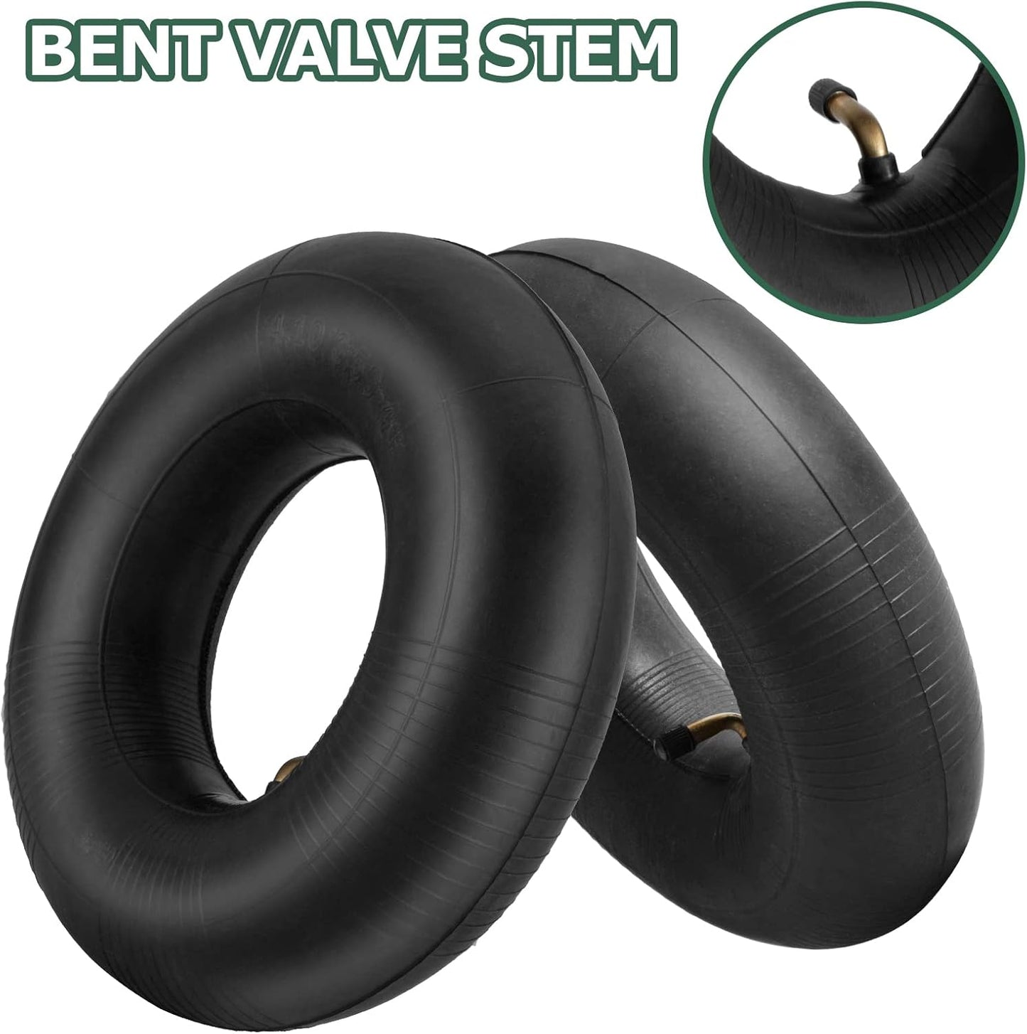4.10/3.50-4 Inner Tube with Bent Valve Stem (2-Pack) - Heavy Duty Replacement Tire Tubes for Wheelbarrows, Mowers, Hand Trucks, Yard Trailers