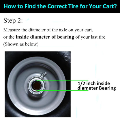 Flat Free 4.10/3.50-4 Tire with 1/2 Axle Bore, 3-4” Center Hub 10 inch Solid Tire Replacement for Hand Truck/Wagon/Garden Cart/Wheelbarrow/Dolly(Set of 2)