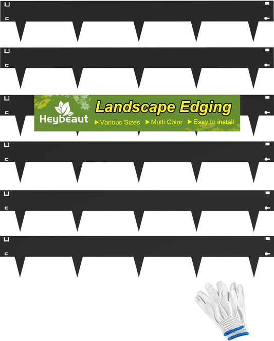 Landscape Edging Border, 40" L x 8" H 6Pack 20FT Total Black Galvanized Steel Garden Edging,Easy Installation,Sturdy Elegant Metal Lawn Broder for Flower Beds, Pathways, Paver Edges and Yard