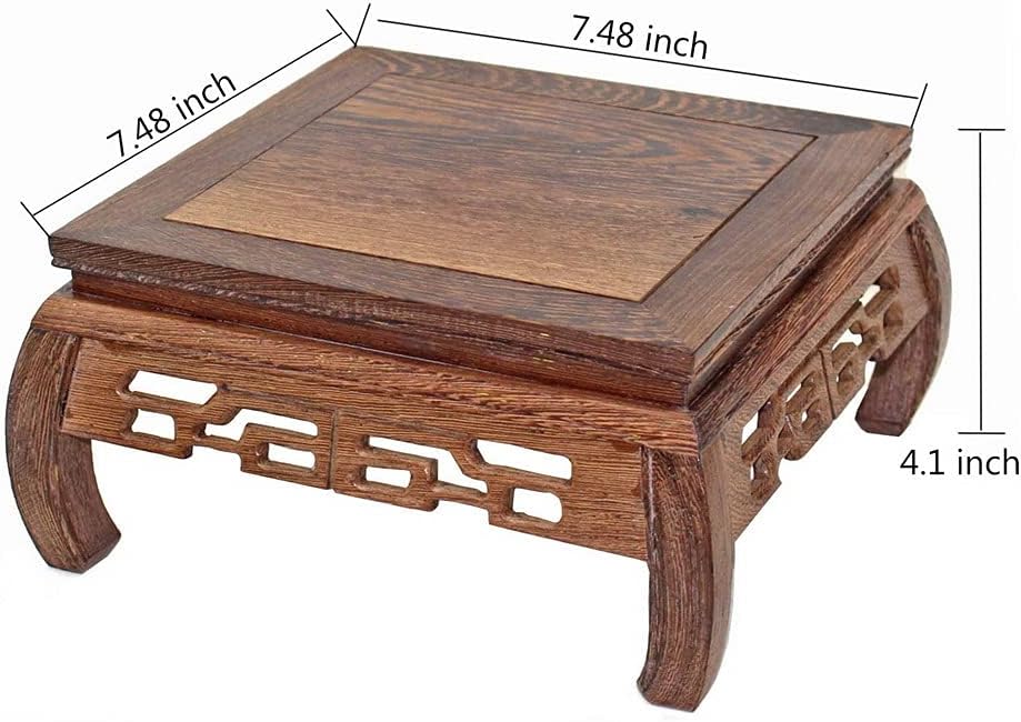 GOLDY&WENDY Oriental Furniture Rosewood Solid Wood Pedestal Square Carved Wooden Display Stand Flower Bonsai Wooden Base