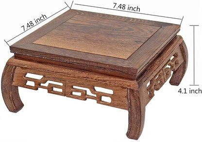 GOLDY&WENDY Oriental Furniture Rosewood Solid Wood Pedestal Square Carved Wooden Display Stand Flower Bonsai Wooden Base