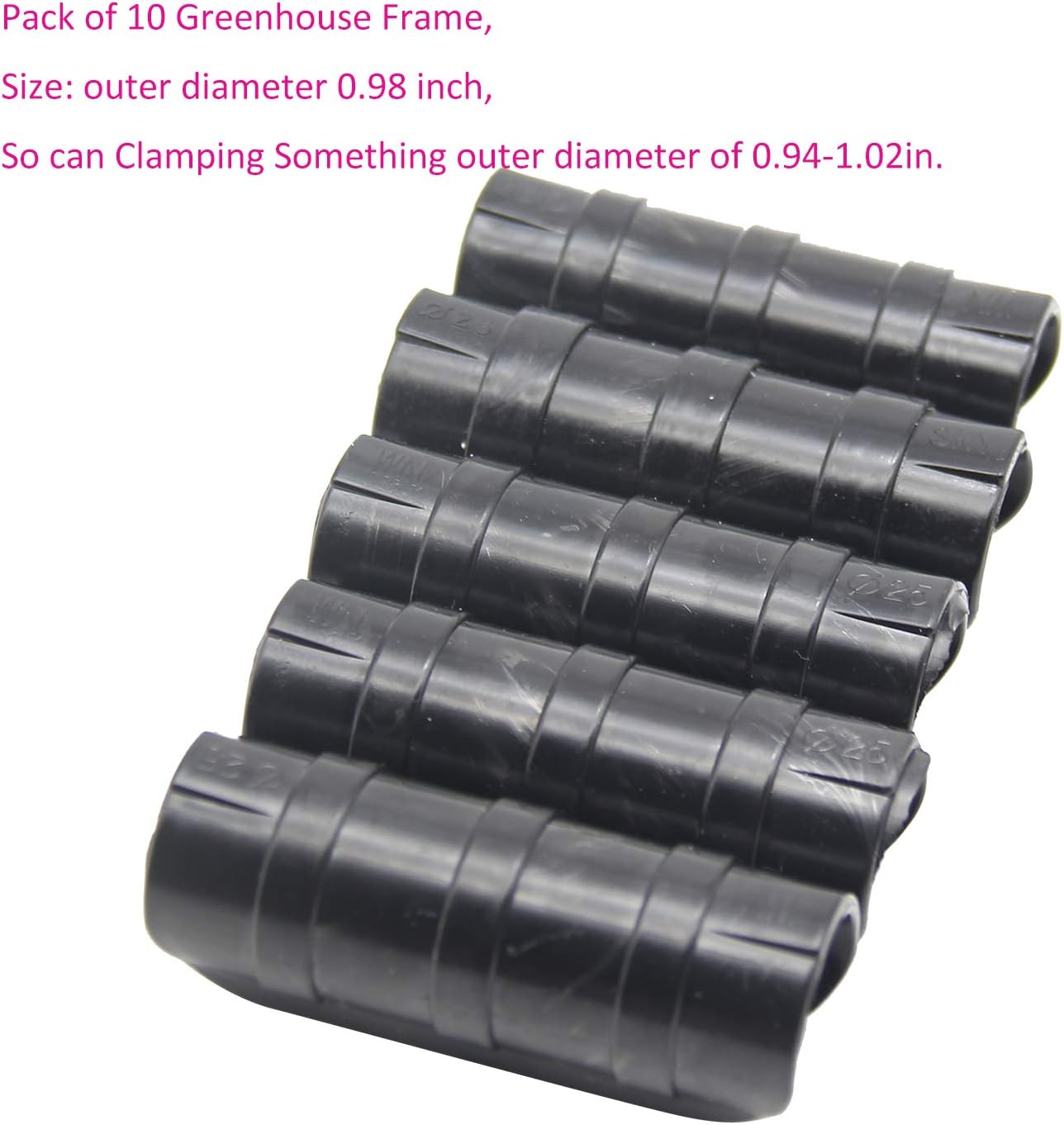 Garden Greenhouse Clips Pack of 10, Black, Outer Diameter 0.94-1.02in, ABS+PC Material, High-Temperature & Cold Resistant