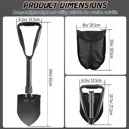 Large Folding Shovel, Overall Length 24Inches, Foldable Design with Portable Bag, Made of Durable Materials, Serrated Edge, for Camping, Hiking, Gardening, Fishing & Emergencies (Black)