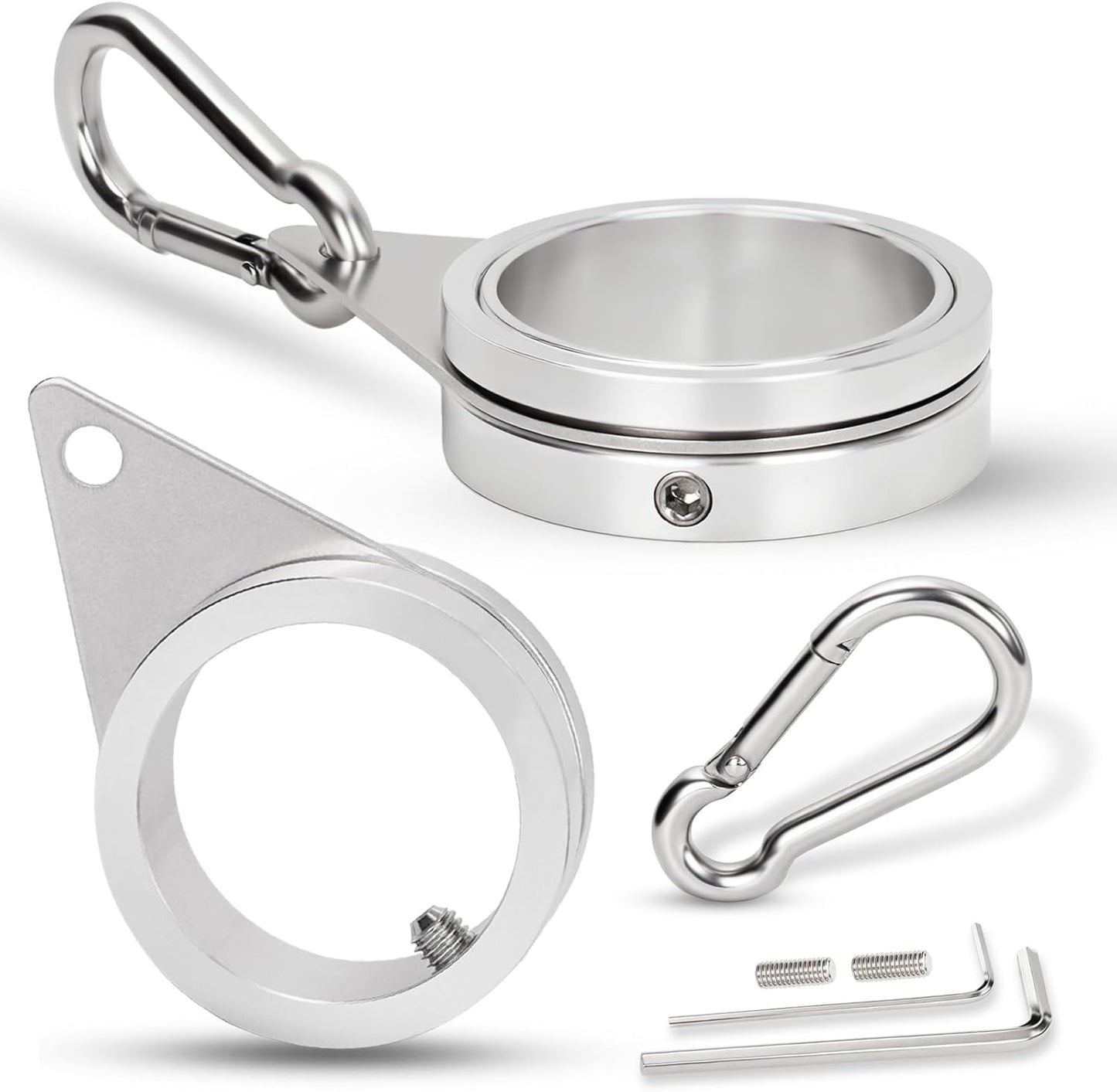 1.5" Flag Pole Rings, 2 Pcs Aluminum Alloy Spinning Flag Pole Ring Clips Swivels, 360° Rotating Anti Wrap Flagpole Ring Hardware with Stainless Steel Carabiners for 1.26-1.5" Diameter