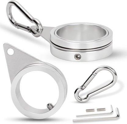 1.5" Flag Pole Rings, 2 Pcs Aluminum Alloy Spinning Flag Pole Ring Clips Swivels, 360° Rotating Anti Wrap Flagpole Ring Hardware with Stainless Steel Carabiners for 1.26-1.5" Diameter