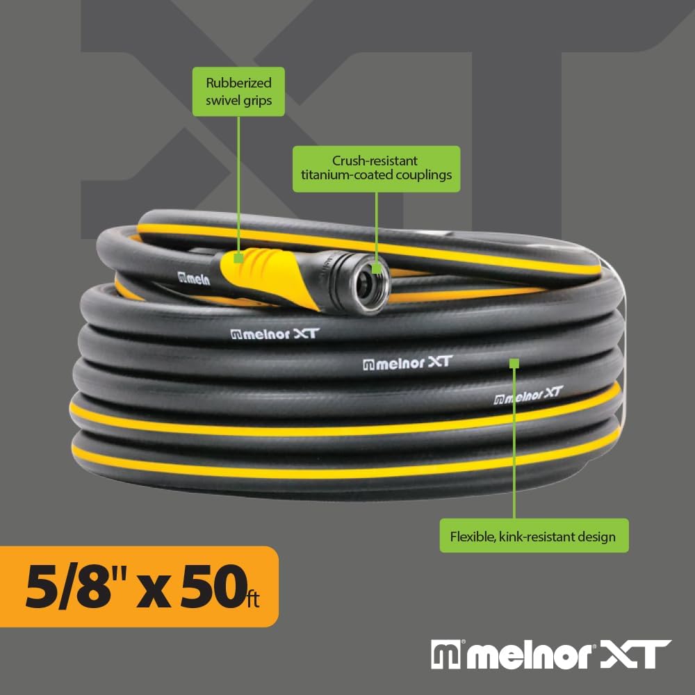 Melnor 88050AMZ XT Fusion Garden Hose 5/8" x 50ft - Durable - Lightweight - Kink-Resistant - Polymer Blend - Black/Orange