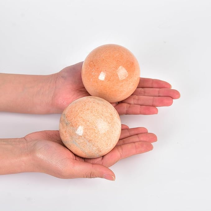 JIC Gem Sunstone Healing Crystals Sphere Ball Natural Rare Sparkling Crystal Sphere Ball Mineral Quartz Stone Ball with Decorative Stand Home Decoration (70-80mm), 2.8-3.2inch, Sunstonelight