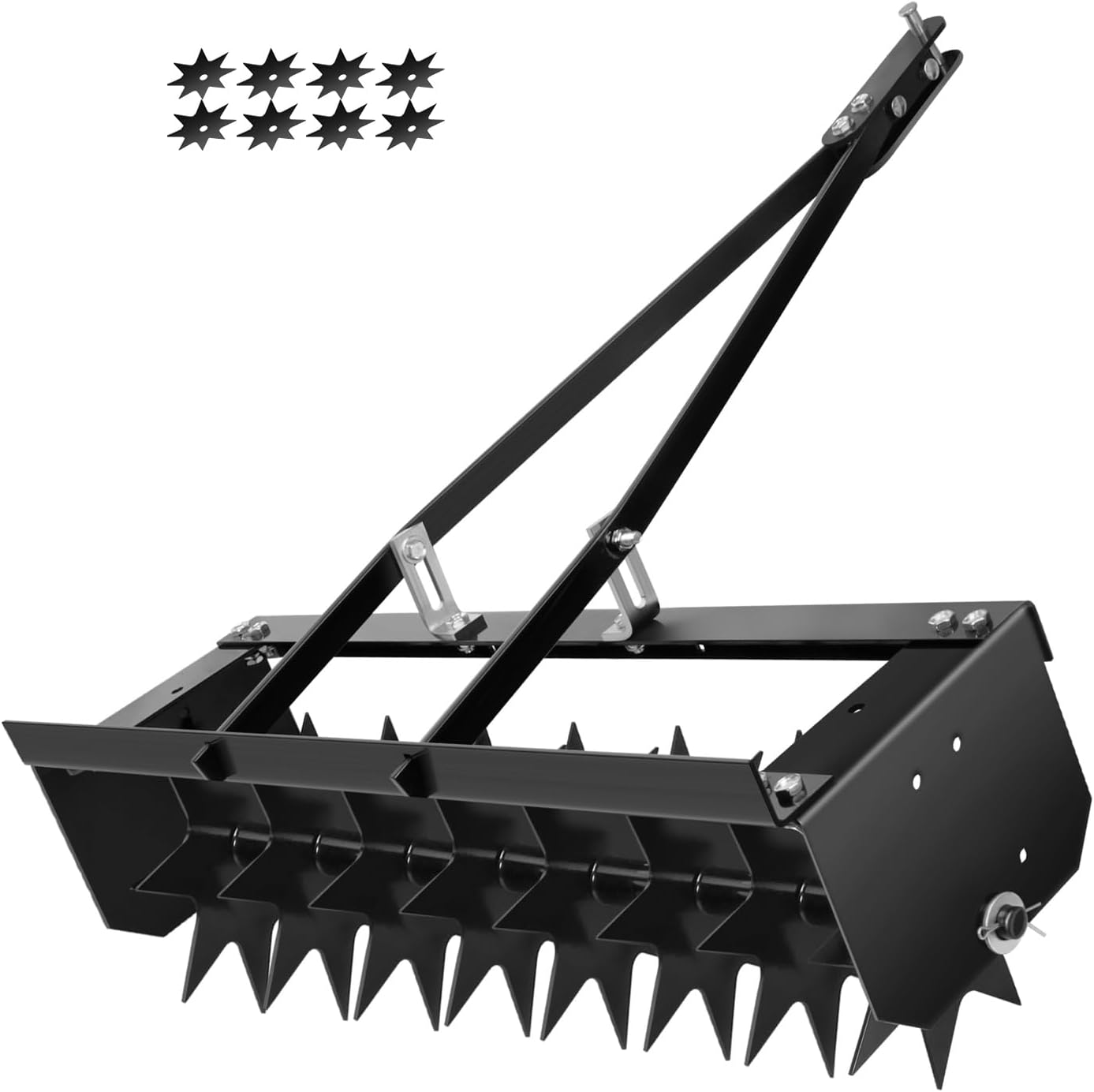 400 lbs Counterweight Pallet Spike Aerator - 45" Tow Aerator, Galvanized Steel with Extra Wide Tow Bar, 8 Steel Spikes and Universal Hook, Heavy Duty Rolling Aerators for Lawn/Tractor/Farm