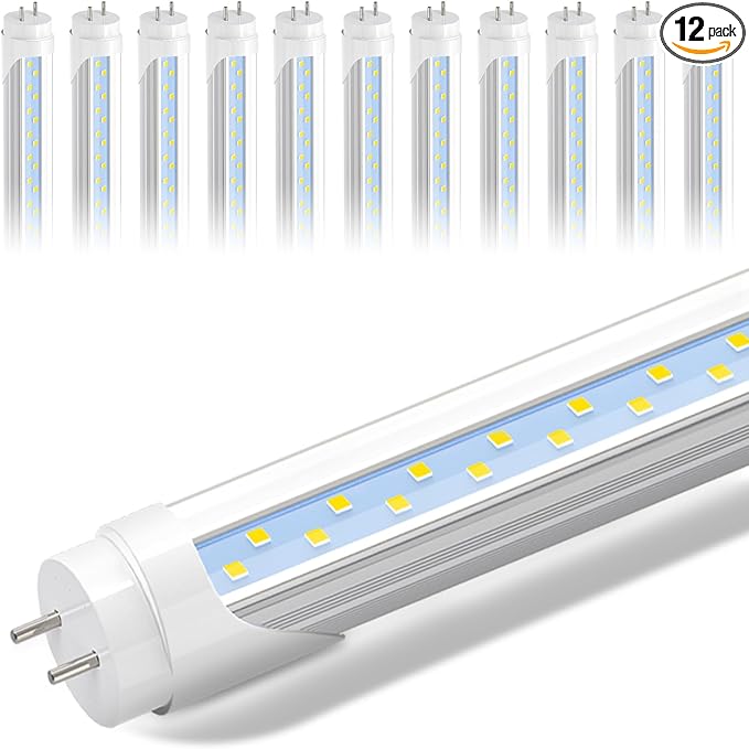 JESLED 4FT LED T8 Type A+B Tube Lights, 24W(65W Equivalent), 3200LM, 5000K, Single or Double End Powered, Plug and Play or Ballast Bypass, 4 Foot T10 T12 Fluorescent Bulbs Replacement, Clear(12-Pack)