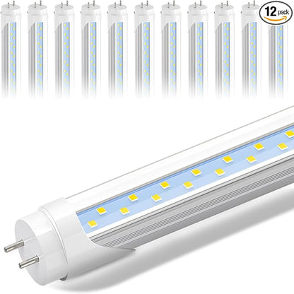 JESLED 4FT LED T8 Type A+B Tube Lights, 24W(65W Equivalent), 3200LM, 5000K, Single or Double End Powered, Plug and Play or Ballast Bypass, 4 Foot T10 T12 Fluorescent Bulbs Replacement, Clear(12-Pack)