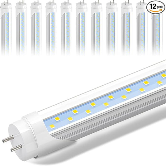JESLED 4FT LED T8 Type A+B Tube Lights, 24W(65W Equivalent), 3200LM, 5000K, Single or Double End Powered, Plug and Play or Ballast Bypass, 4 Foot T10 T12 Fluorescent Bulbs Replacement, Clear(12-Pack)