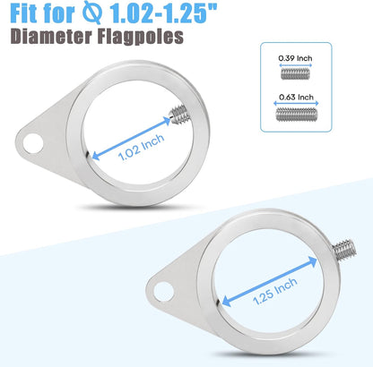 1.25" Flag Pole Rings, 2 Pcs Aluminum Alloy Spinning Flag Pole Ring Clips Swivels, 360° Rotating Anti Wrap Flagpole Ring Hardware with Aluminum Carabiners for 1.02-1.25" Diameter