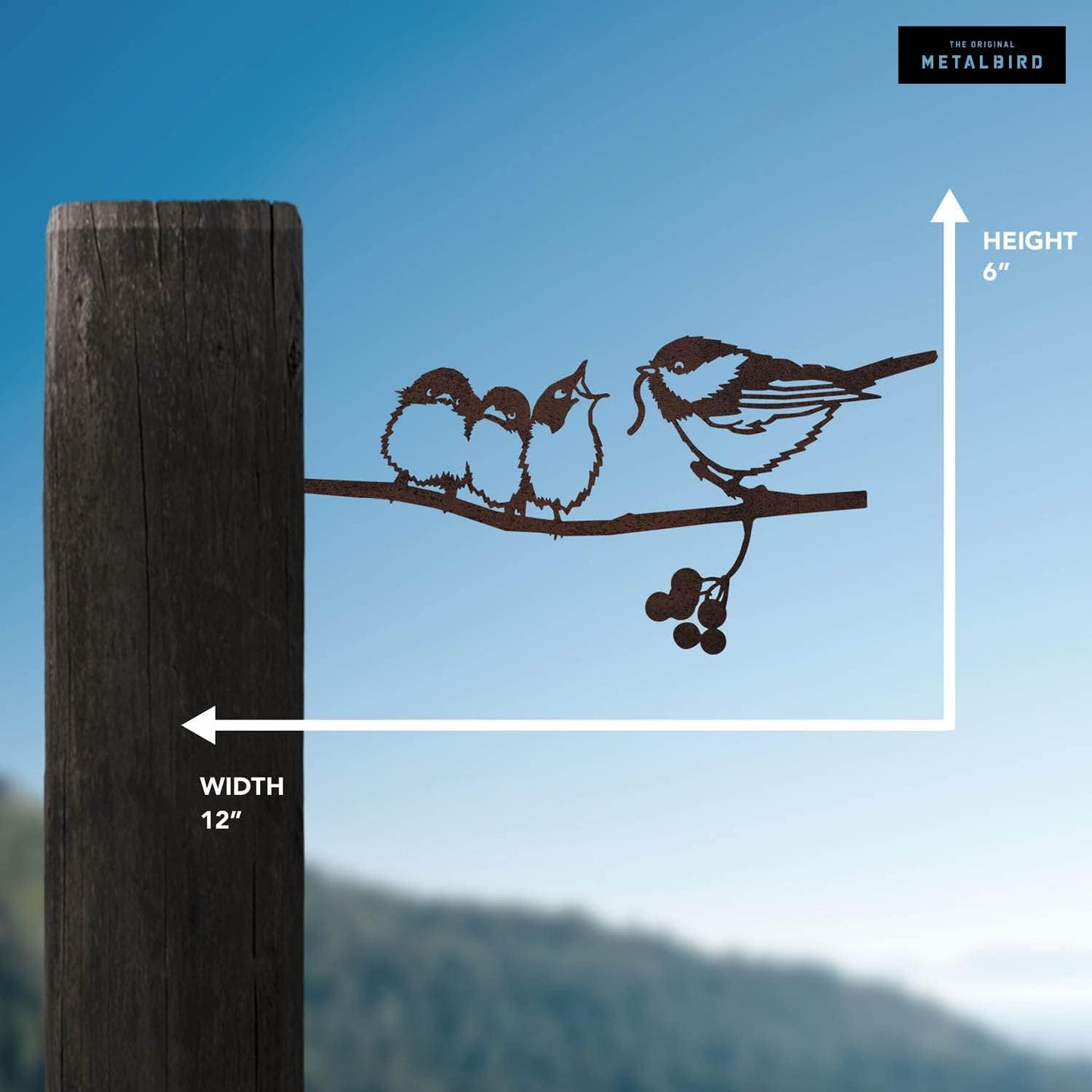 METALBIRD - Chickadee & Chicks - Outdoor Tree Ornaments in Corten Steel - Metal Art Proudly Made in The USA