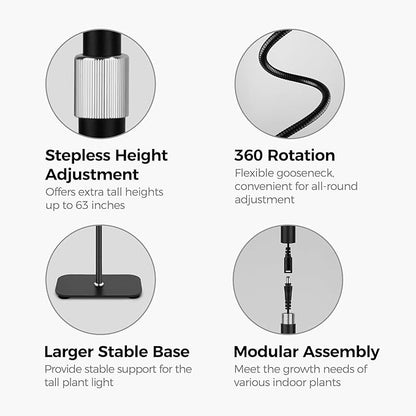 Plant Grow Lights for Indoor,20W Large Round Full Spectrum Warm Light with Gooseneck,63in Tall Stand Floor Growing Lamp, Auto Timer,10 Dimmable Levels for Tall Small Plants Flower Growth