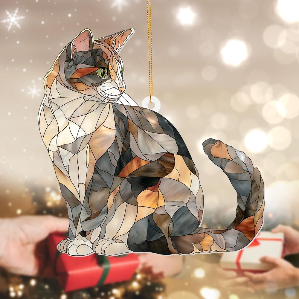 Stained Glass Cat Ornament – 2025 Christmas Tree Decoration, Handmade Animal Suncatcher for Window, for Cat Lovers & Unique Home Décor (Sun-05)