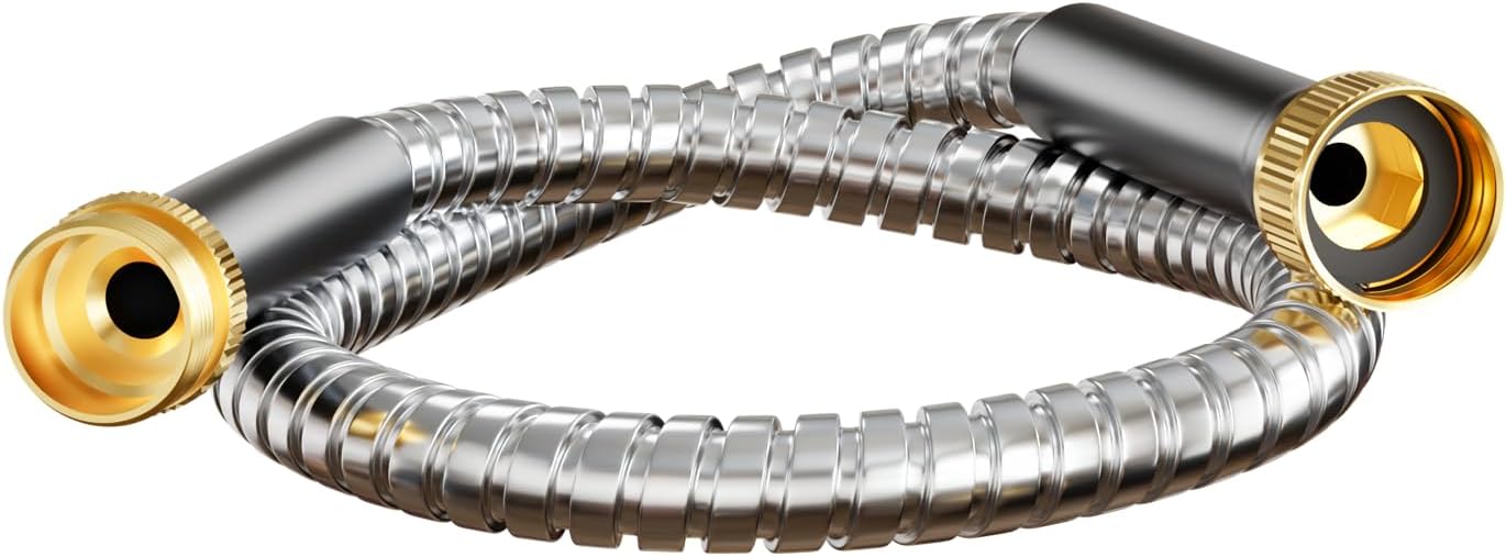 Short Garden Hose 3 ft, Male to Female Heavy Duty Stainless Steel Small Water Hose Extende Connector, Flexible No Kinks, Leakproof 3/4 in Fittings, Lightweight Metal Leader Hose,MBT3S Model