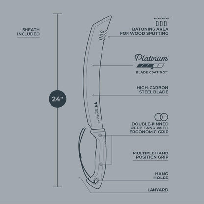 Woodland Tools Heavy Duty Machete – 16 Inch Curved Parang Blade with Full Tang, Ergonomic Handle, and Ballistic Nylon Sheath – Manual Brush Cutter for Thick Vegetation and Trail Clearing