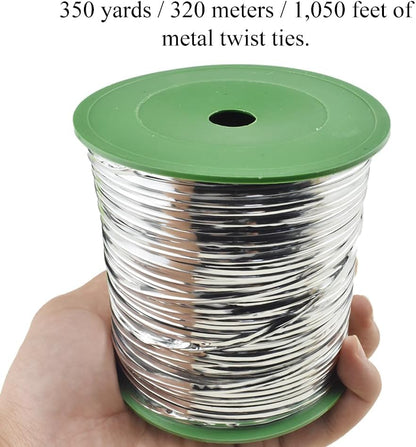 HAHIYO 350Yards/1050Feet/320M Silver Metal Twist Ties Bread Candy Coffee Bag Ties Plant Garden Twist Ties for Cellophane Treat Bag Gift Wraping Bag Plastic Bag Halloween Party Cake Present Art Craft