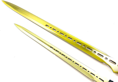 2-Piece Machete Set - 440 Stainless Steel Fixed Blades for Outdoor Use and Display - Gold