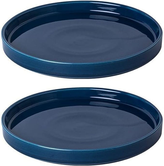 Ceramic Plant Saucer 7 Inch, 2 Pack Round Plant Trays for Indoors/Outdoors, Flower Pot Saucers for Holding Water Drips and Soil, Ceramic Drainage Tray for Plant Pot (Blue)