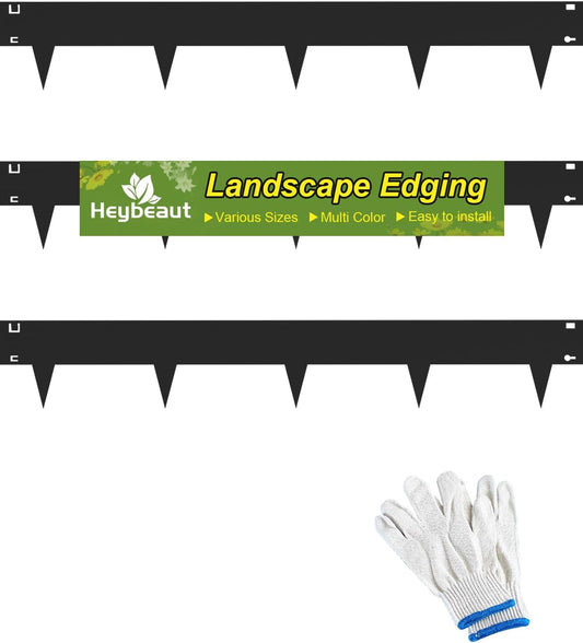 Landscape Edging Border, 40" L x 8" H 3Pack 10FT Total Black Galvanized Steel Garden Edging,Easy Installation,Sturdy Elegant Metal Lawn Broder for Flower Beds, Pathways, Paver Edges and Yard