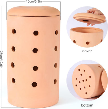 Underground Worm Farm 10 * 4.13 * 4.13Inch Garden Composting bin Ceramics Outdoor Gardening Compost Bin with Holes and Lid Clay for Vegetable Backyard Compost Bin Outdoor