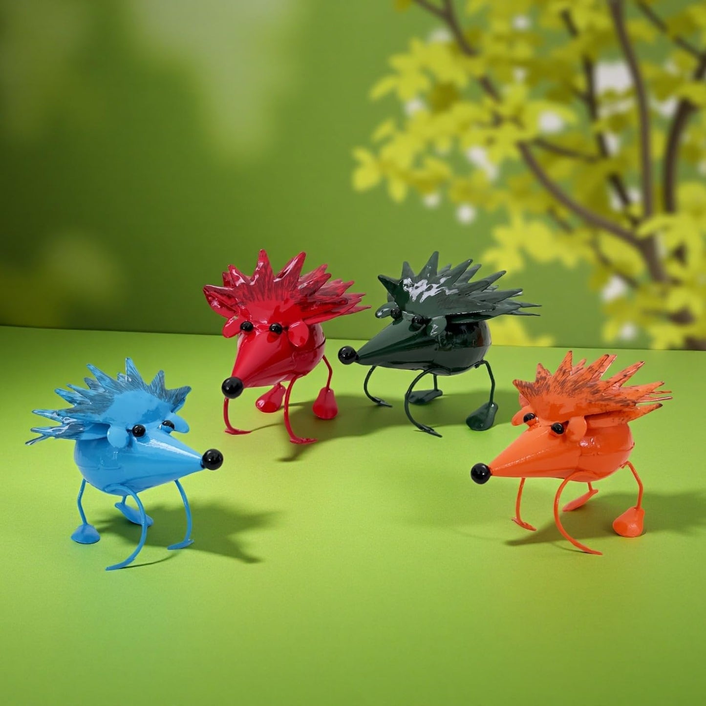 Cute Metal Hedgehog Statues (4PCS) Garden Figurines Outdoor Yard Ornaments for Patio Lawn Flower Beds Farmhouse Home Decor