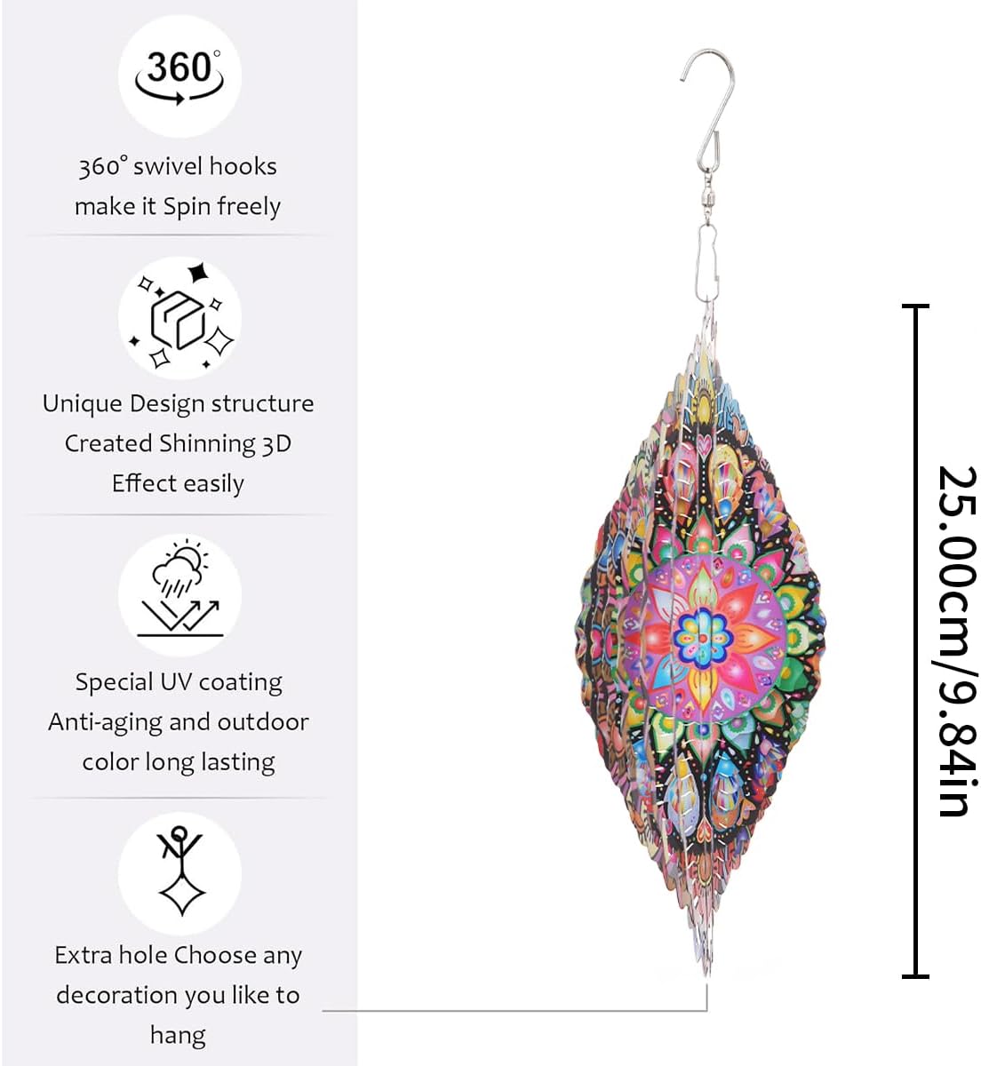 Mandala Wind Spinner 3D Frosted Wind Spinners Hanging for Yard and Garden Wind Sculptures,10" Hanging Wind Spinner Made of Tough Steel Plate