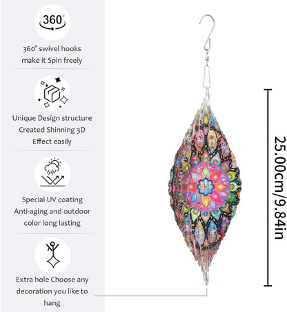 Mandala Wind Spinner 3D Frosted Wind Spinners Hanging for Yard and Garden Wind Sculptures,10" Hanging Wind Spinner Made of Tough Steel Plate