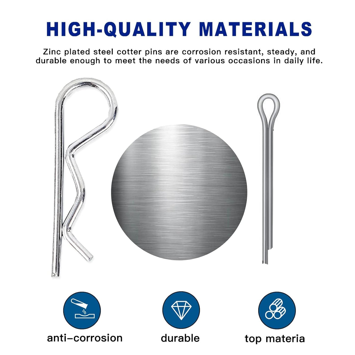 Boatsea 250Pcs Cotter Pin Assortment Kit R Clips Spring Retaining Hair Pins Assortment Kit, Including 6 Sizes 110PCS Cotter Pins and 6 Sizes 140PCS Hairpin Pins, Zinc-Plated