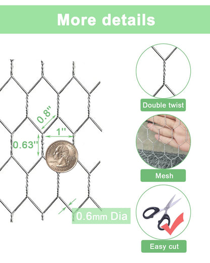 Garden Poultry Chicken Wire Netting - 48 '' × 150 ' Garden Fence Animal Barrier, Chicken Wire for Crafts, 1 inch Mesh Poultry Netting Fence, Pet/Rabbit/Chicken Wire Fencing