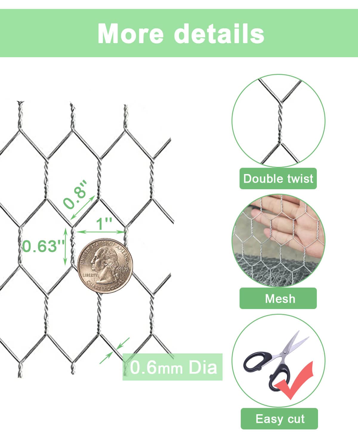 Garden Poultry Chicken Wire Netting - 48 '' × 100 ' Garden Fence Animal Barrier, Chicken Wire for Crafts, 1 inch Mesh Poultry Netting Fence, Pet/Rabbit/Chicken Wire Fencing
