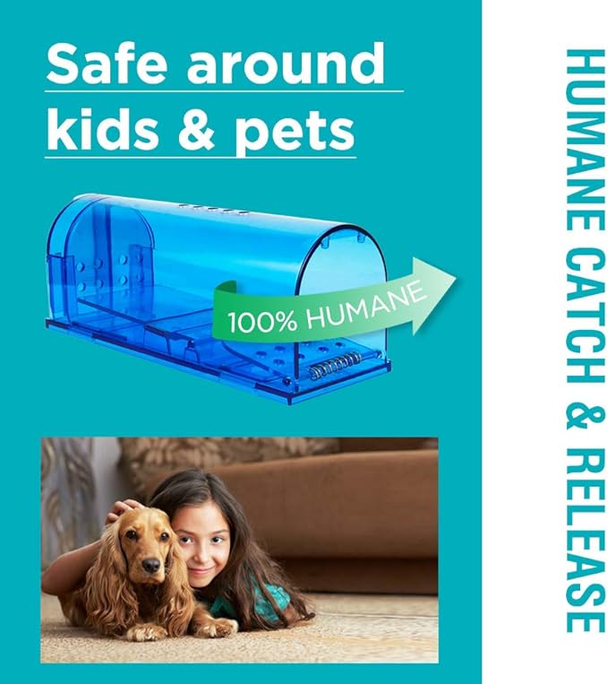 Humane Mouse Trap | Catch and Release Mouse Traps That Work | Mice Trap No Kill for mice/Rodent Pet Safe (Dog/Cat) Best Indoor/Outdoor Mousetrap Catcher Non Killer Small Capture Cage (Blue)