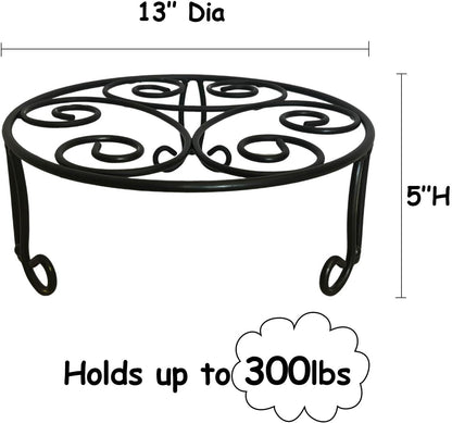 2 Pack 13in Diameter Metal Plant Stand for Indoor Outdoor Large Plants Flower Pot Heavy Duty Flower Pot Stand Holder,Rustproof Iron Round Plant Shelf for Planter Outdoor Plant Stand for Patio & Garden Décor (2 Pack 13 Diameter 5 inches Tall Black)